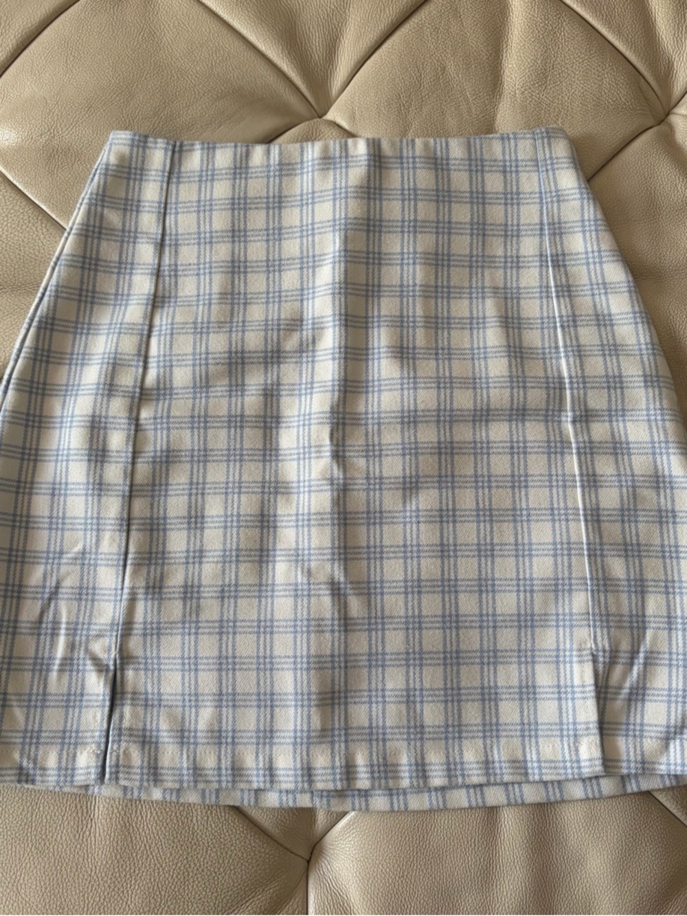 Women's White and Light Blue Plaid Mini Skirt